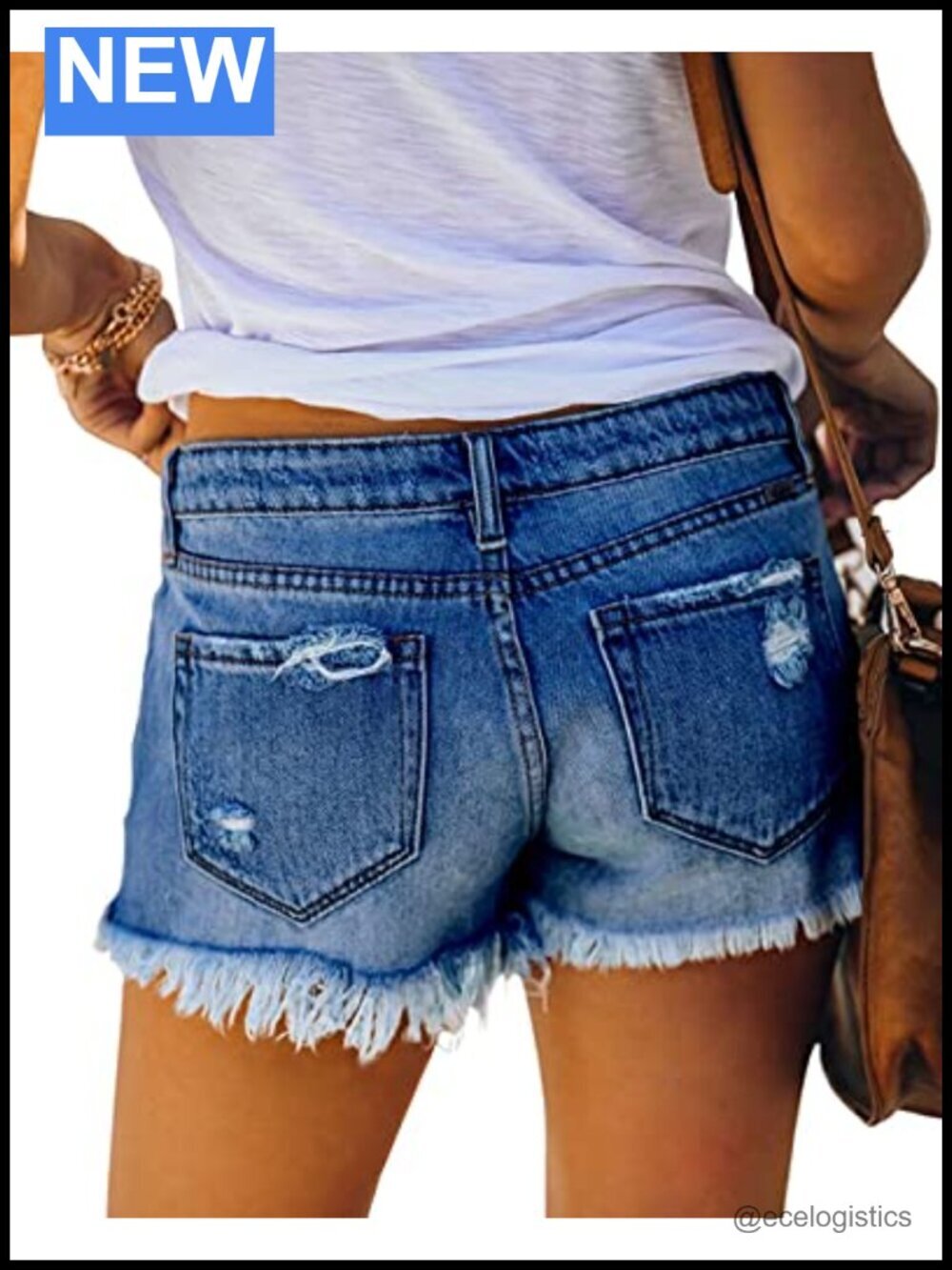 Ripped Denim High Rise Jean Shorts Raw Hem Stretchy Mid Rise